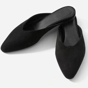 EVERLANE The V Mule Suede Italian Leather Flats Pointed Toe in Black Size 7.5